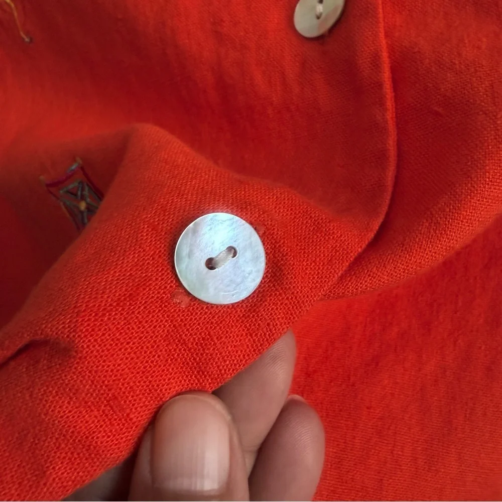 Vintage Dressbarn Orange Linen Embroidered Top Picnic Grandmacore Boho Sz 6 - Picture 6 of 8